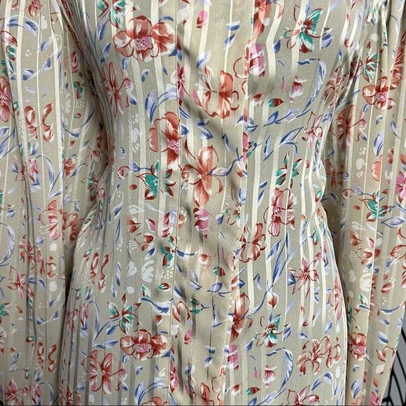 Linea V Button Up Shirt Women's 14 Multicolor Floral Print VTG Secretary Sheer - Picture 9 of 9